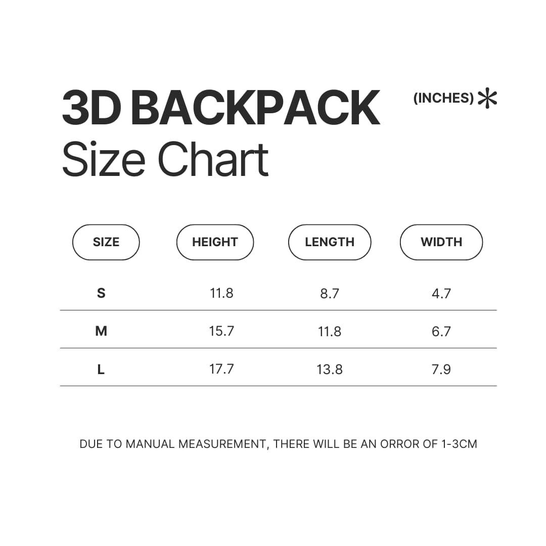 3D Backpack Size Chart - AFI Band Store